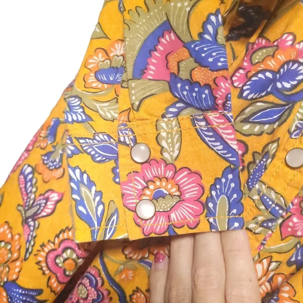 House Of Harlow 1960 Cheyna Paisley Mustard Tie Front Floral Maxi Dress Snap XS